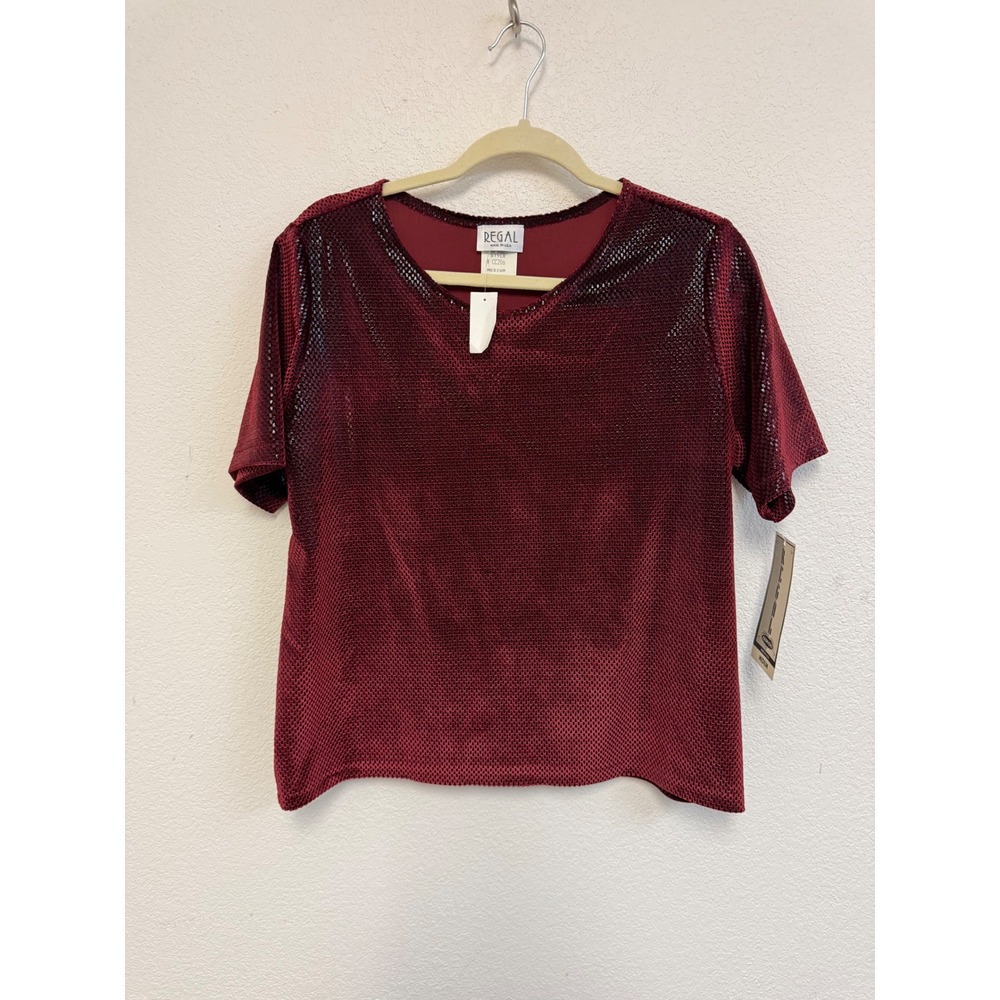 Regal Burgundy Metallic Top Medium USA Y2K‎ Short Sleeve NWT
